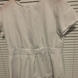 No name open back apron shirt.